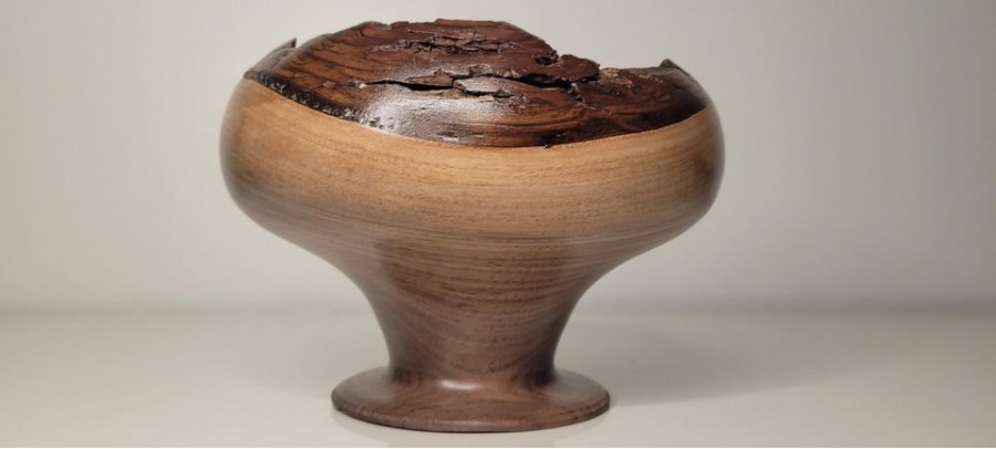 "The War Horse" - Live Edge Black Walnut Pedestal Bowl 