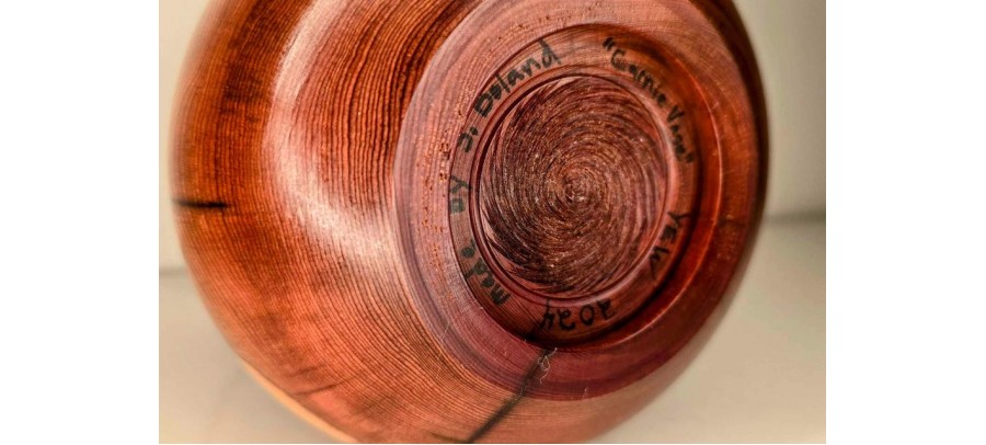 Handmade Yew Bud Vase from Mystery Attic Wood Signed by St. Anne Woodturner Shane Boland