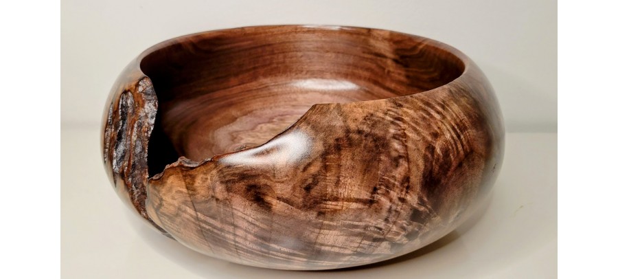 Meet "The Highlight" - Highly Figured Black Walnut Bowl with Bark Inclusion - Locally Handmade