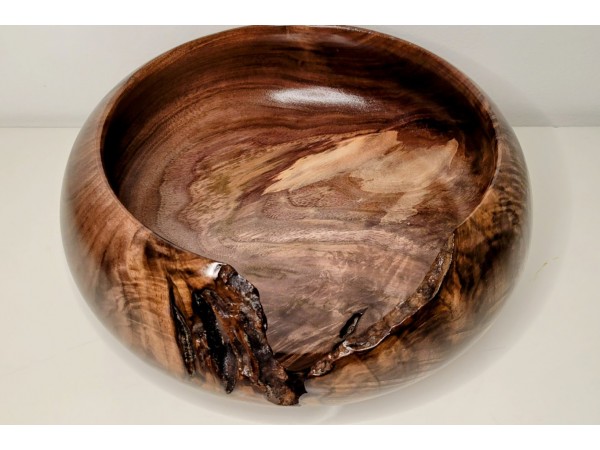 Meet "The Highlight" - Highly Figured Black Walnut Bowl with Bark Inclusion - Locally Handmade