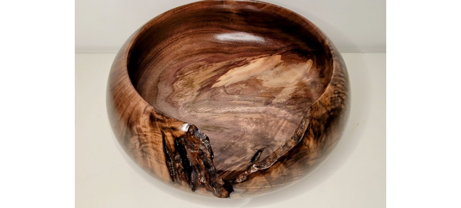 Meet "The Highlight" - Highly Figured Black Walnut Bowl with Bark Inclusion - Locally Handmade