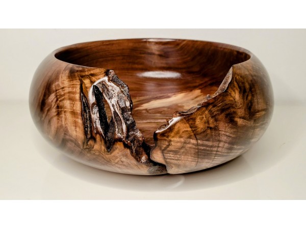 Meet "The Highlight" - Highly Figured Black Walnut Bowl with Bark Inclusion - Locally Handmade