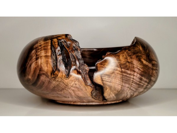 Meet "The Highlight" - Highly Figured Black Walnut Bowl with Bark Inclusion - Locally Handmade