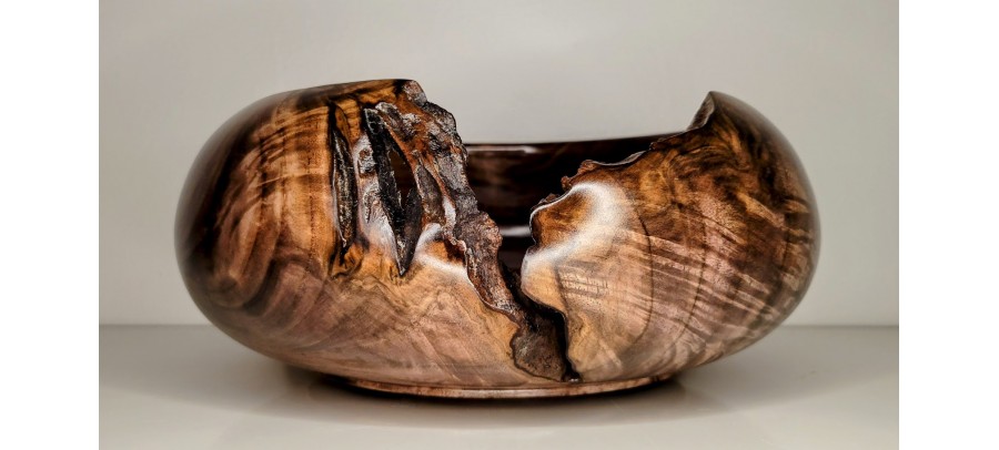 Meet "The Highlight" - Highly Figured Black Walnut Bowl with Bark Inclusion - Locally Handmade