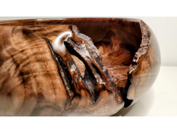 Meet "The Highlight" - Highly Figured Black Walnut Bowl with Bark Inclusion - Locally Handmade