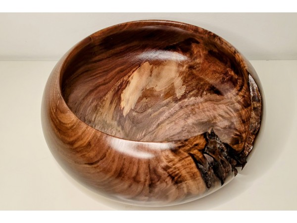 Meet "The Highlight" - Highly Figured Black Walnut Bowl with Bark Inclusion - Locally Handmade