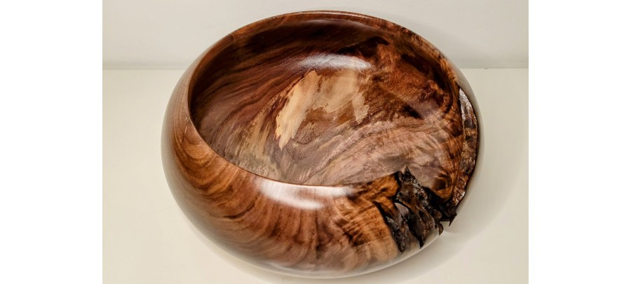 Meet "The Highlight" - Highly Figured Black Walnut Bowl with Bark Inclusion - Locally Handmade