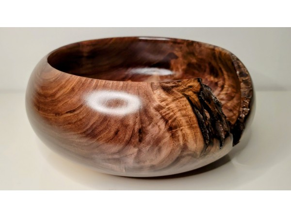 Meet "The Highlight" - Highly Figured Black Walnut Bowl with Bark Inclusion - Locally Handmade