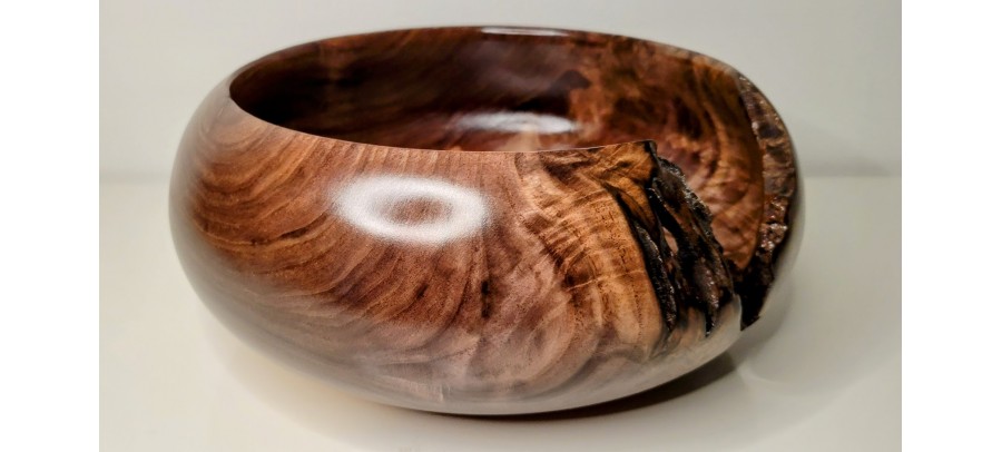 Meet "The Highlight" - Highly Figured Black Walnut Bowl with Bark Inclusion - Locally Handmade