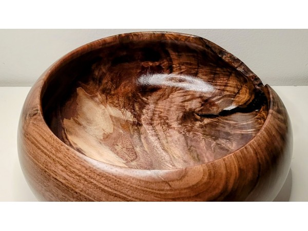 Meet "The Highlight" - Highly Figured Black Walnut Bowl with Bark Inclusion - Locally Handmade