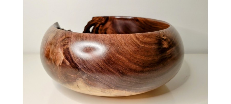 Meet "The Highlight" - Highly Figured Black Walnut Bowl with Bark Inclusion - Locally Handmade