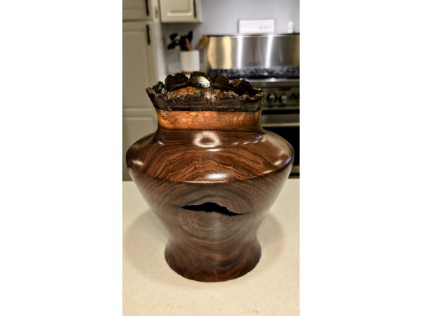 SOLD! - Meet "The Killa Gorilla" - Live Edge Black Walnut Vase with Natural Void - Signed by Artist - Illinois Woodturner Shane Boland 10" h x 9" d