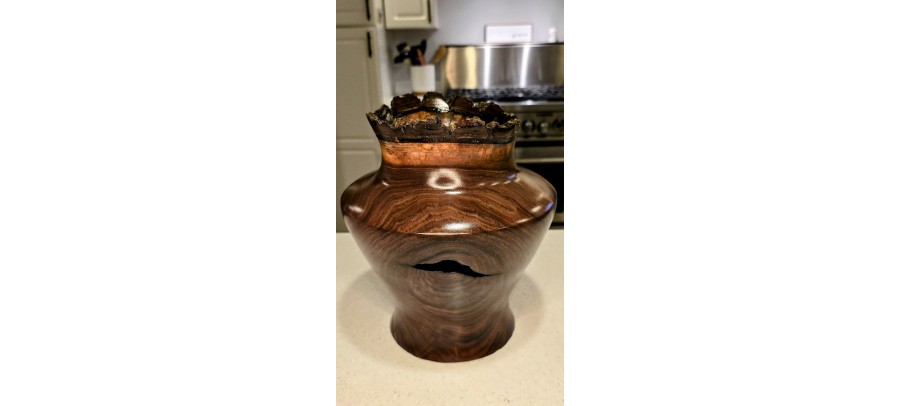 Meet "The Killa Gorilla" - Live Edge Black Walnut Vase with Natural Void - Signed by Artist - Illinois Woodturner Shane Boland 10" h x 9" d