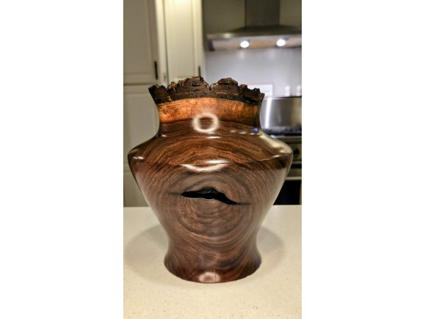 SOLD! - Meet "The Killa Gorilla" - Live Edge Black Walnut Vase with Natural Void - Signed by Artist - Illinois Woodturner Shane Boland 10" h x 9" d