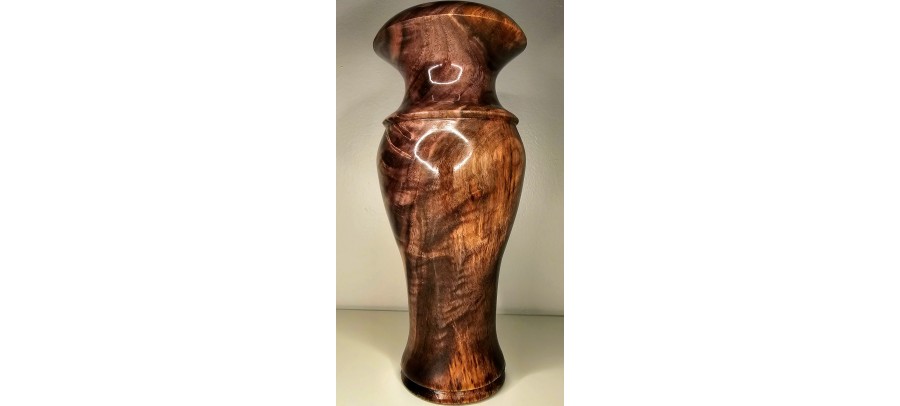 Highly Figured Black Walnut Vase with Bark Inclusion and Chatoyancy- Hand Made in USA by Illinois Woodturner - 10.75" x 4.5" #woodart #vase