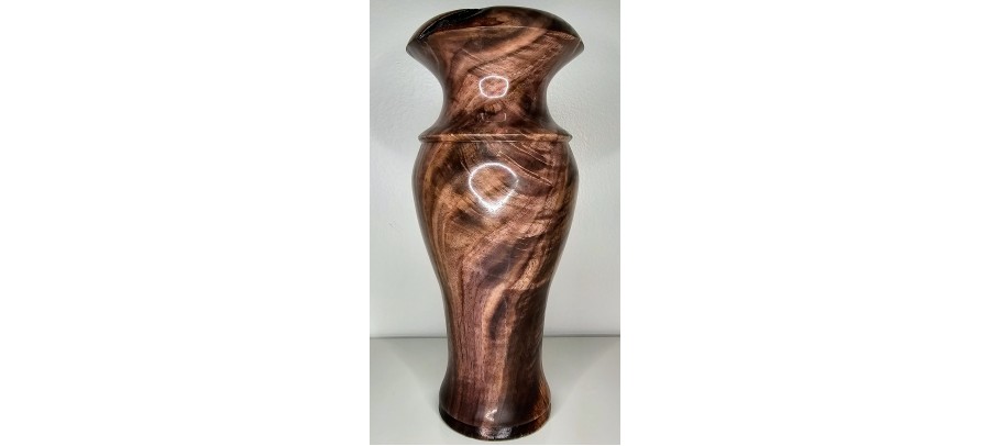 Highly Figured Black Walnut Vase with Bark Inclusion and Chatoyancy- Hand Made in USA by Illinois Woodturner - 10.75" x 4.5" #woodart #vase