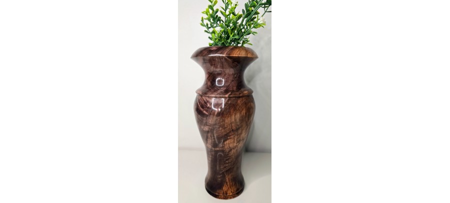 Highly Figured Black Walnut Vase with Bark Inclusion and Chatoyancy- Hand Made in USA by Illinois Woodturner - 10.75" x 4.5" #woodart #vase