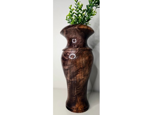 Highly Figured Black Walnut Vase with Bark Inclusion and Chatoyancy- Hand Made in USA by Illinois Woodturner - 10.75" x 4.5" #woodart #vase