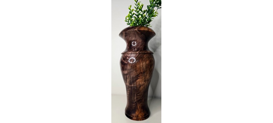 Highly Figured Black Walnut Vase with Bark Inclusion and Chatoyancy- Hand Made in USA by Illinois Woodturner - 10.75" x 4.5" #woodart #vase