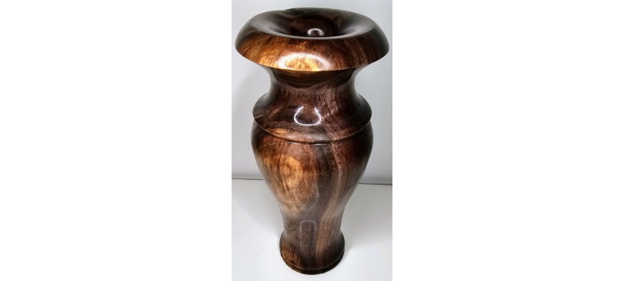 Highly Figured Black Walnut Vase with Bark Inclusion and Chatoyancy- Hand Made in USA by Illinois Woodturner - 10.75" x 4.5" #woodart #vase