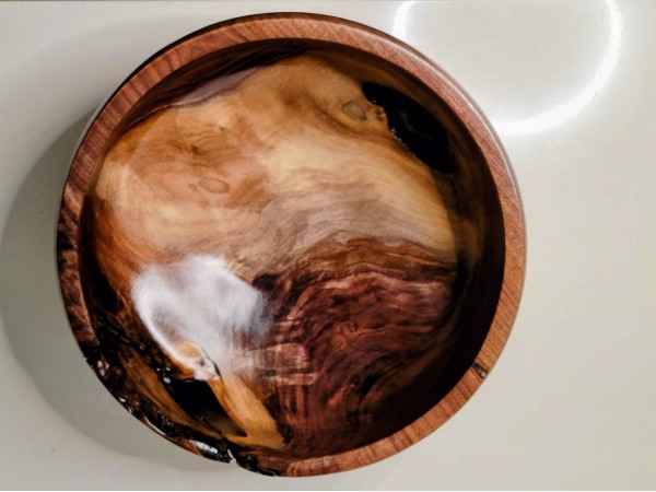 Meet "Blessed" - Highly Figured Large Black Walnut Bowl with Bark Inclusion - Locally Handmade