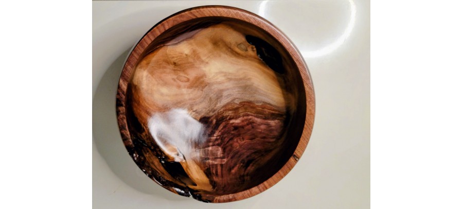 Meet "Blessed" - Highly Figured Large Black Walnut Bowl with Bark Inclusion - Locally Handmade