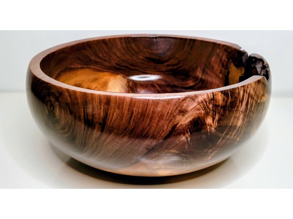 Meet "Blessed" - Highly Figured Large Black Walnut Bowl with Bark Inclusion - Locally Handmade