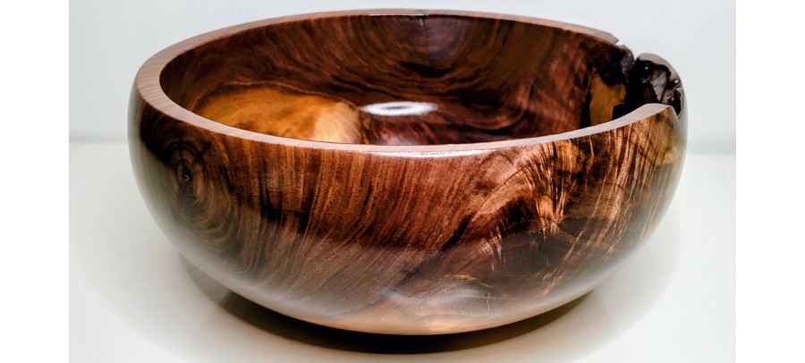 Meet "Blessed" - Highly Figured Large Black Walnut Bowl with Bark Inclusion - Locally Handmade