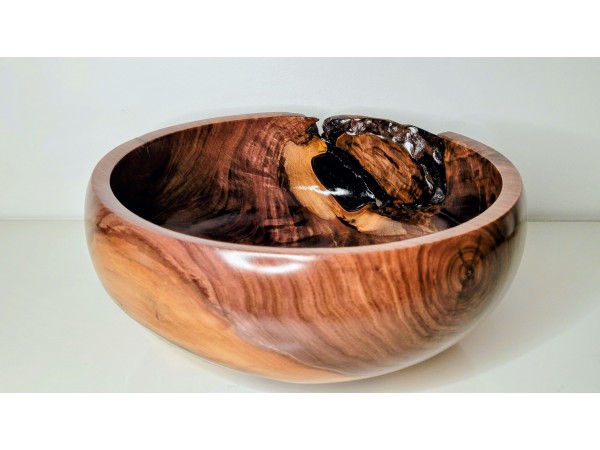 Meet "Blessed" - Highly Figured Large Black Walnut Bowl with Bark Inclusion - Locally Handmade