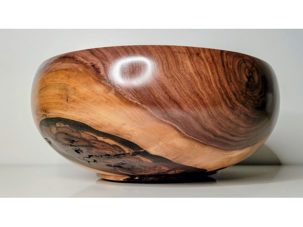 Meet "Blessed" - Highly Figured Large Black Walnut Bowl with Bark Inclusion - Locally Handmade