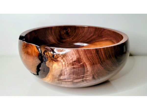 Meet "Blessed" - Highly Figured Large Black Walnut Bowl with Bark Inclusion - Locally Handmade