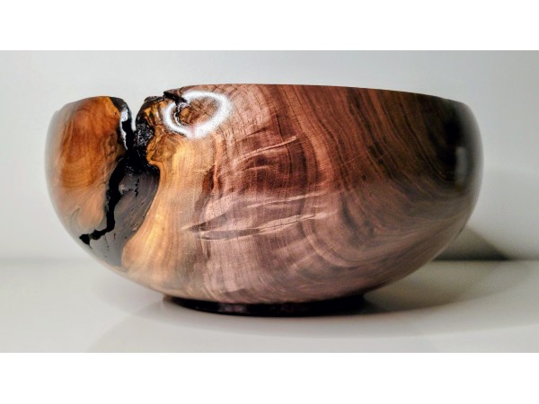 Meet "Blessed" - Highly Figured Large Black Walnut Bowl with Bark Inclusion - Locally Handmade