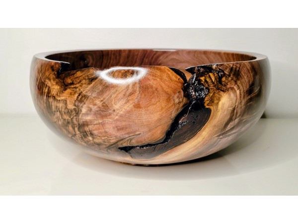 Meet "Blessed" - Highly Figured Large Black Walnut Bowl with Bark Inclusion - Locally Handmade