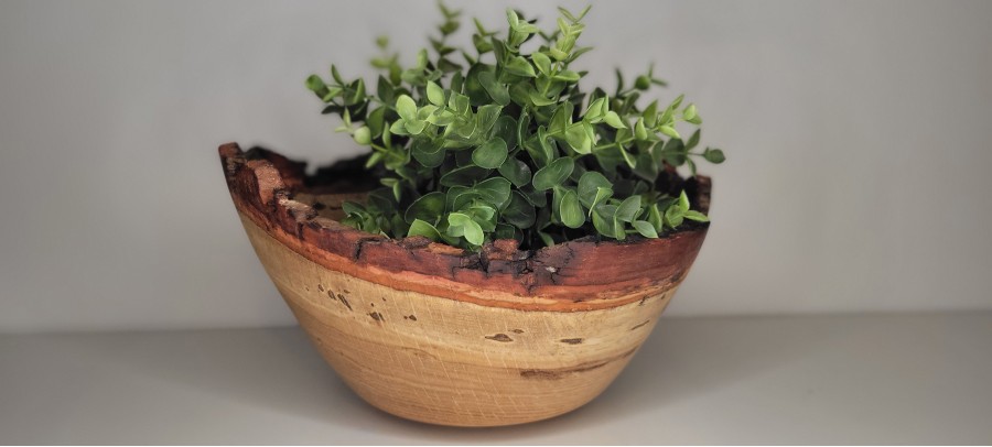 Extra Large Live Edge Bur Oak Bowl | Finished with Linseed Oil & Beeswax | Flawed