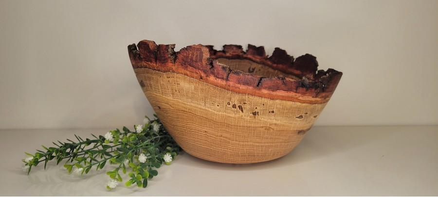 Extra Large Live Edge Bur Oak Bowl | Finished with Linseed Oil & Beeswax | Flawed