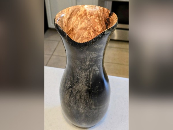 Ebonized Mystery Wood Vase signed by Artist - Handmade by Illinois Woodturner Shane Boland - 12.4" tall x 5.3" diameter - Tall Modern Vase