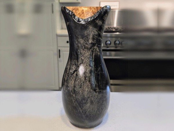 Ebonized Mystery Wood Vase signed by Artist - Handmade by Illinois Woodturner Shane Boland - 12.4" tall x 5.3" diameter - Tall Modern Vase