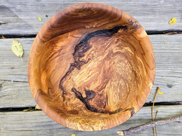 Pretty Good Little Apple Bowl With Bark Inclusion and Spalting - Handmade by Illinois Woodturner - 7.25" x 3.25" - Unique Bowl - Wood Art