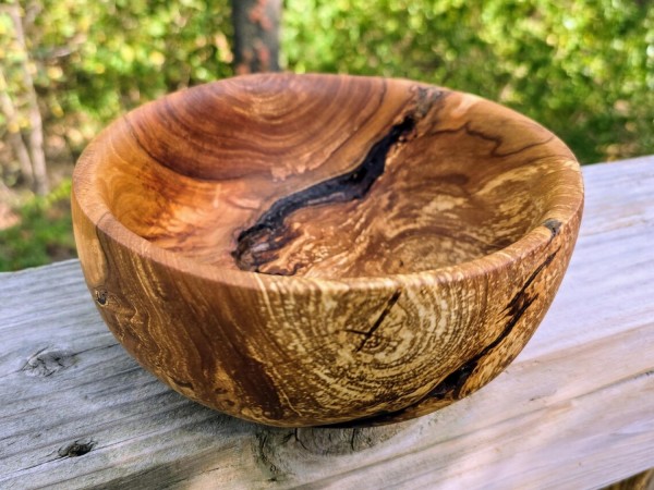 Pretty Good Little Apple Bowl With Bark Inclusion and Spalting - Handmade by Illinois Woodturner - 7.25" x 3.25" - Unique Bowl - Wood Art