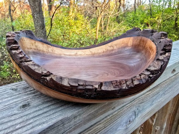 Pretty Good Live Edge Black Walnut Bowl by St. Anne Woodturner. 10" x 4"