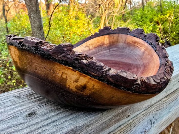 Pretty Good Live Edge Black Walnut Bowl by St. Anne Woodturner. 10" x 4"