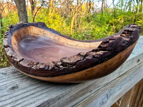 Pretty Good Live Edge Black Walnut Bowl by St. Anne Woodturner. 10" x 4"