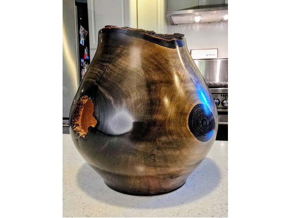 "The Reaper" - Stunning Ebonized Maple Hollow form with Rose Gold Metal Leaf- Handmade by Pretty Good Woodturner Oct 2024 - 8.5" x 8" - Handmade Art