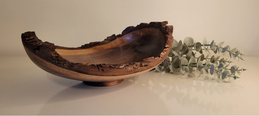 Black Walnut LIVE Edge Winged Bowl - Large | Sealed w/Polyurethane & Buffed to a Matte Finish