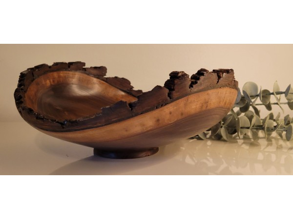 Black Walnut LIVE Edge Winged Bowl - Large | Sealed w/Polyurethane & Buffed to a Matte Finish